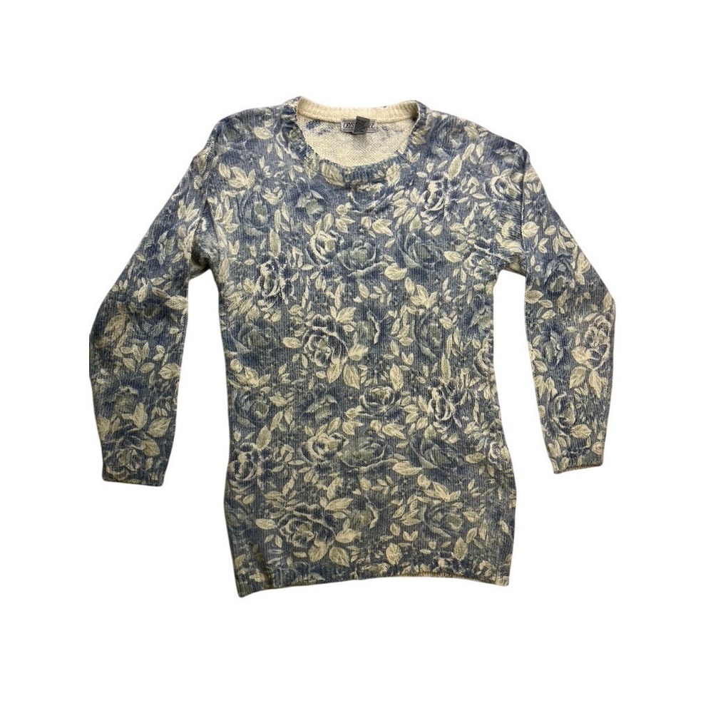 Vintage Y2K‎ Crystal Kobe Sweater Womens Medium Blue Silk Angora Floral Knit